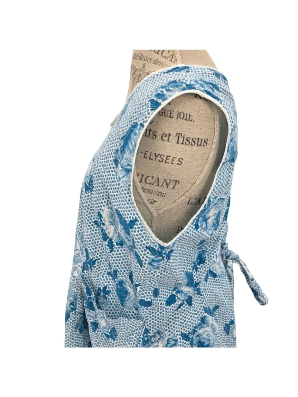 Handmade Smock Kitchen Apron Womens XL Blue Floral Pockets Vintage Cottage